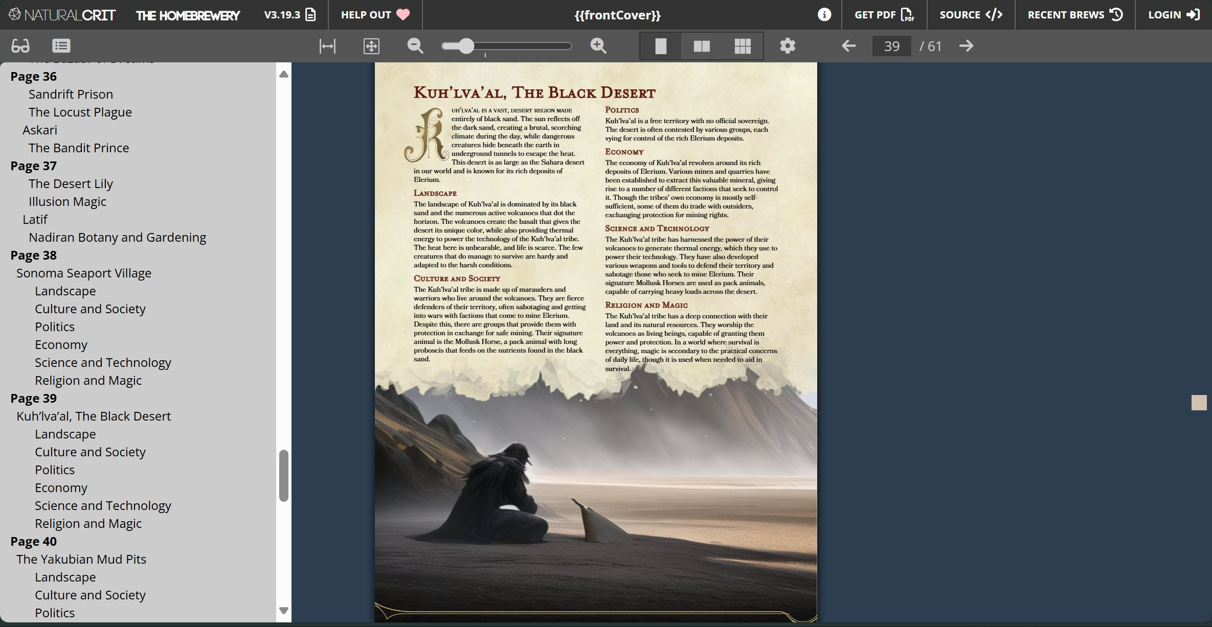 Screenshot of page 39 of a world guidebook created for an AI RP. share/9diDMr1y0XPy