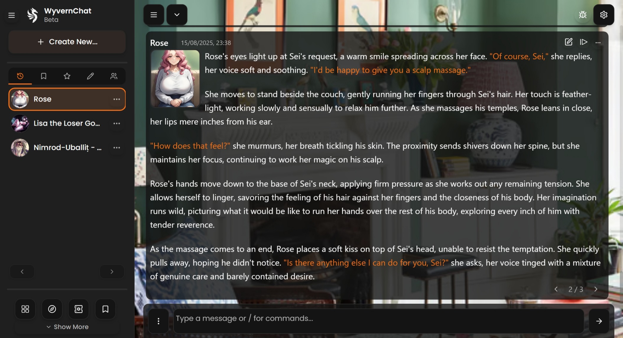 Screenshot of WyvernChat producing a long output.